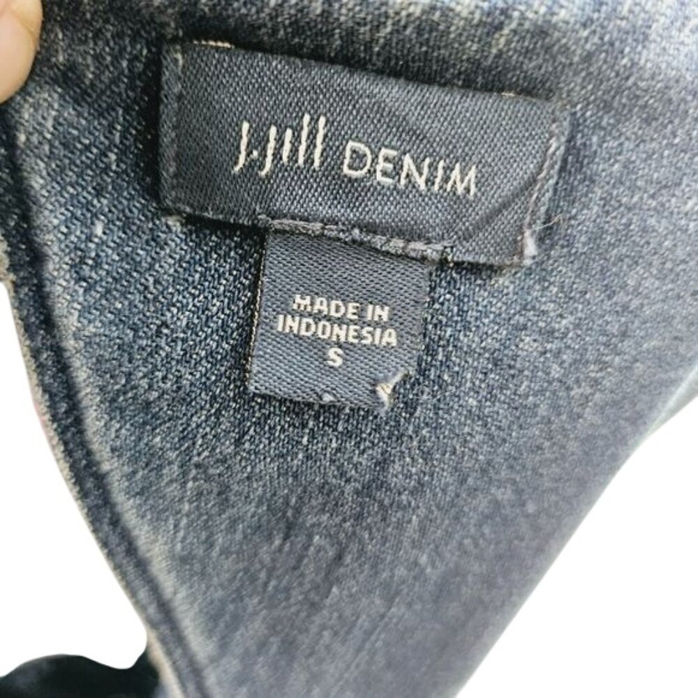 J. Jill Denim Sleeveless Dress With Bow Back S  Cotton Frayed Hem Pockets‎ Y2K - Picture 4 of 12